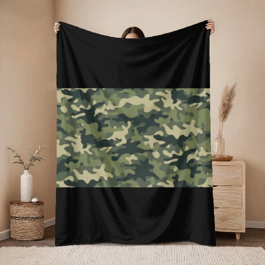 Camouflage pattern green Throw Blankets