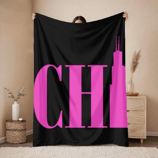 Chicago - Neon Pink Throw Blankets