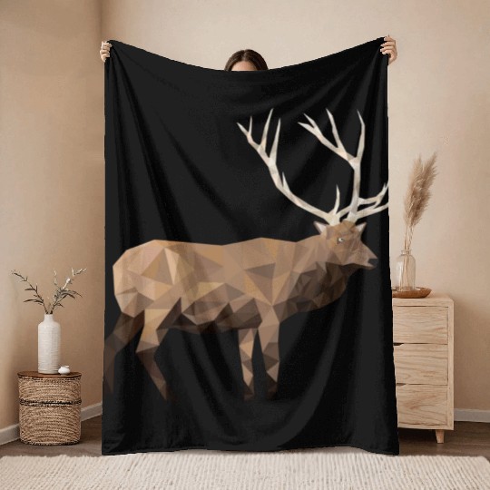 Low Poly Elk Throw Blankets