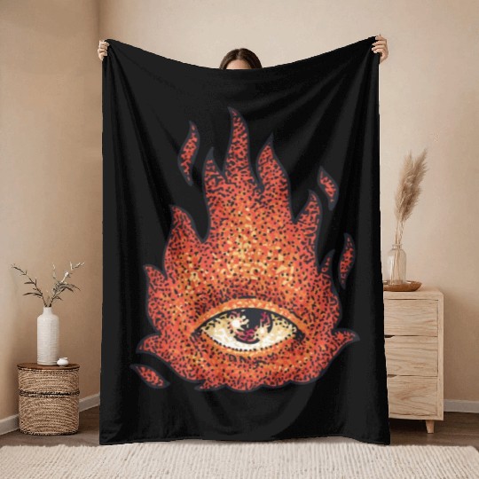 Eye in fire creative design Throw Blankets