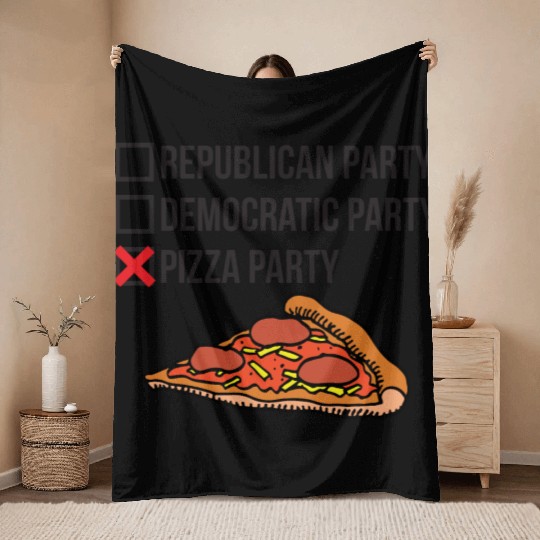 Republican Party vs Democratic Party vs Pizza Part Throw Blankets
