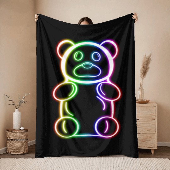Neon Rainbow Gummy Bear Throw Blankets