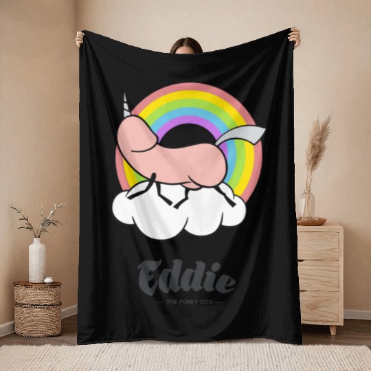 Eddie Funky Unicorn Dick Throw Blankets