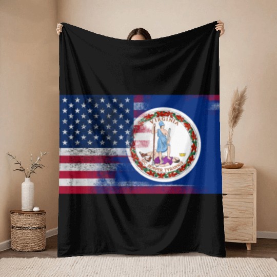 Virginia American Flag Fusion Throw Blankets
