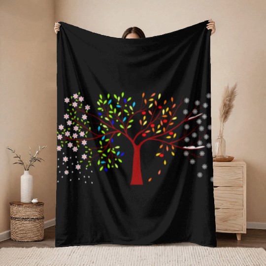four seasons tree Throw Blankets