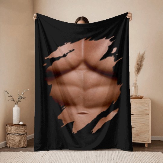 Ripped Throw Blankets Chest Six Pack Abs Muscles