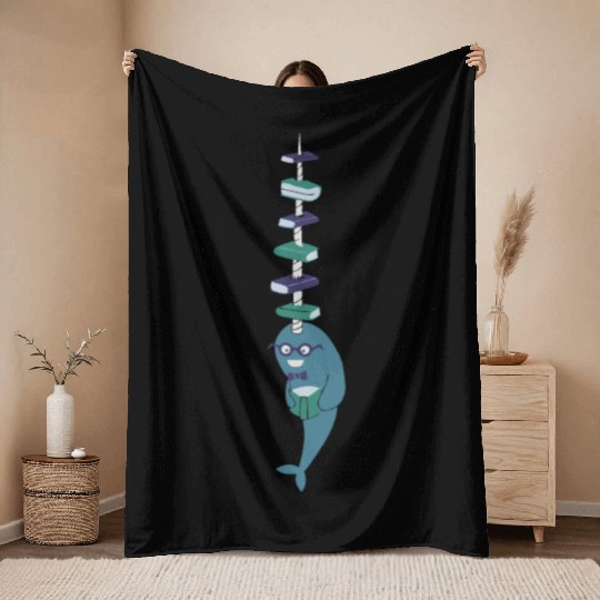 Never Give a Narwhal a Library Card Throw Blankets