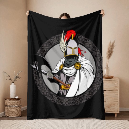 ancient warrior Sparta ax helmet raincoat pattern Throw Blankets