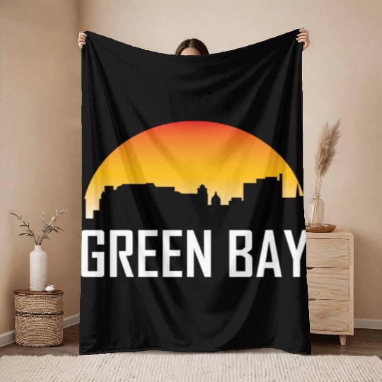 Green Bay Wisconsin Sunset Skyline Throw Blankets