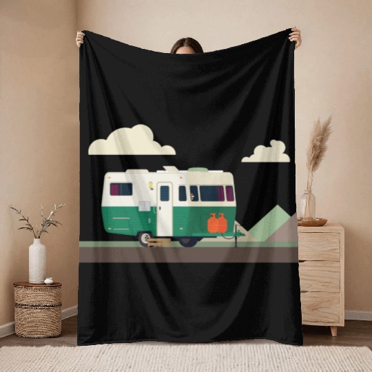 camper in the mountains Throw Blankets