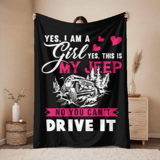 I Am A Girl And I Love My Jeep Throw Blankets