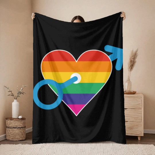 Rainbow heart male Throw Blankets