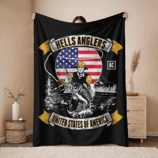 HELLS ANGLERS USA fishermen angler used look Throw Blankets