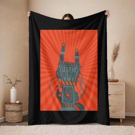 hard rock horns robot Throw Blankets