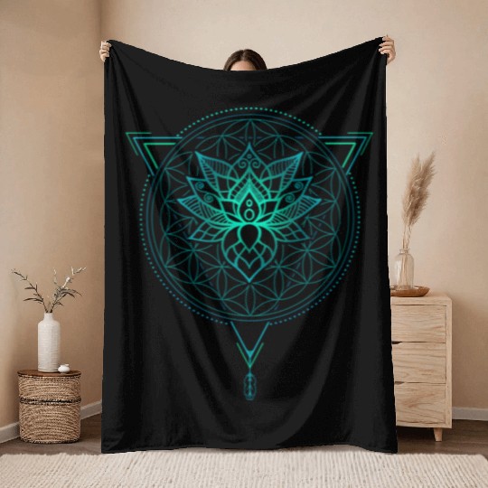 Lotus of Life Mandala in Geometric Triangle Throw Blankets