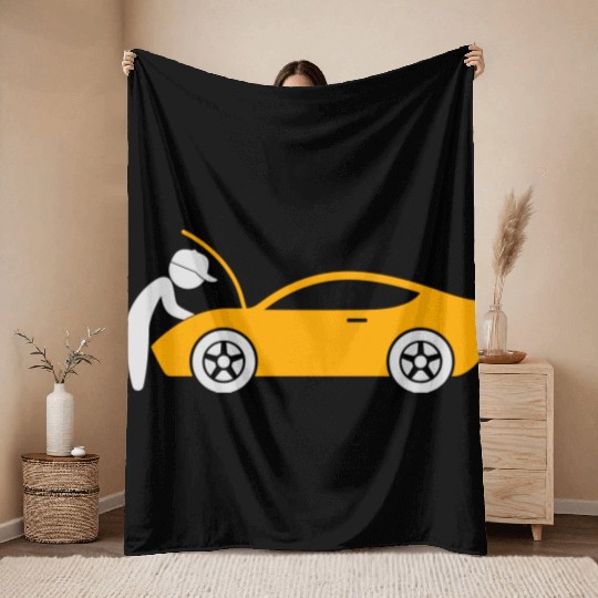 A Mechanic Repairing A Car Throw Blankets