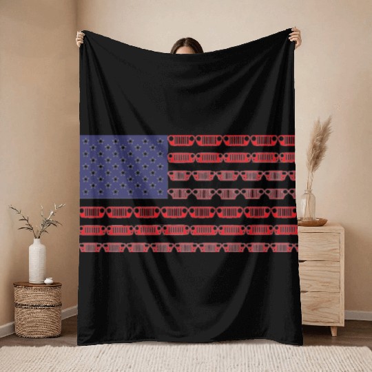 Flag of the United States jeep Throw Blankets