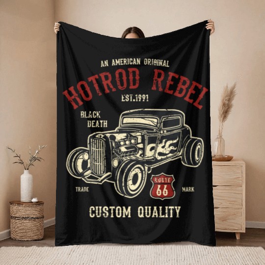 Hot Rod Rebel Throw Blankets