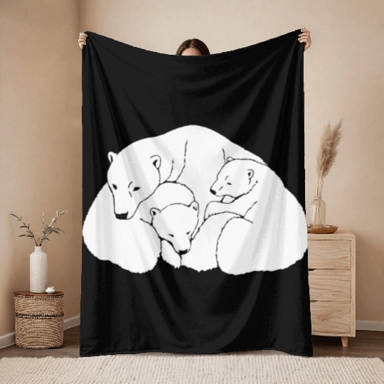 Polar Bear w. Cubs Twins Throw Blankets