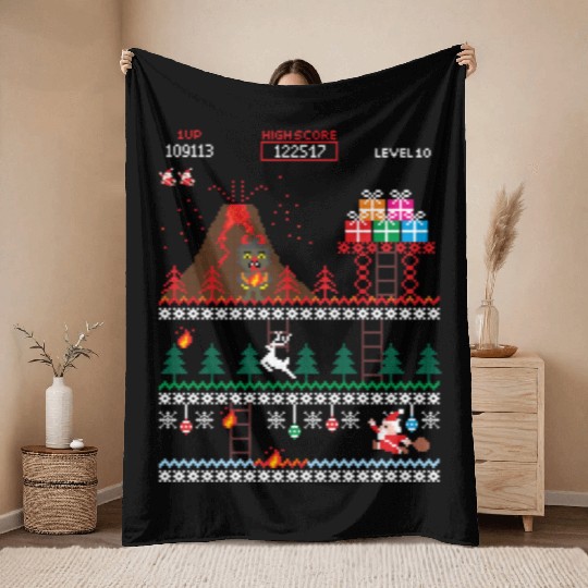 Santa vs Krampus: Merry 8-bit Christmas Throw Blankets