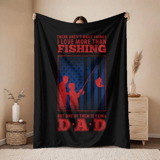 Fishing Dad USA Throw Blankets