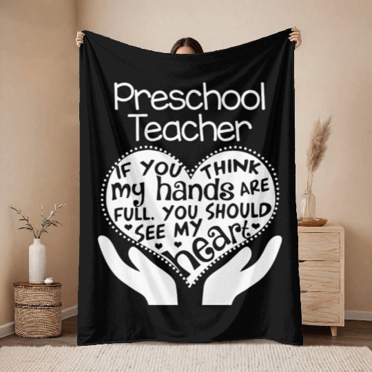 Preschool Teacher Full Heart Throw Blankets