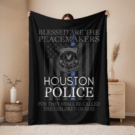 Houston Police Support Saint Michael Police Officer Prayer Throw Blankets