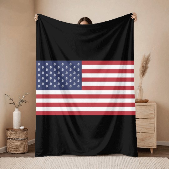 Bitcoin US Flag Throw Blankets