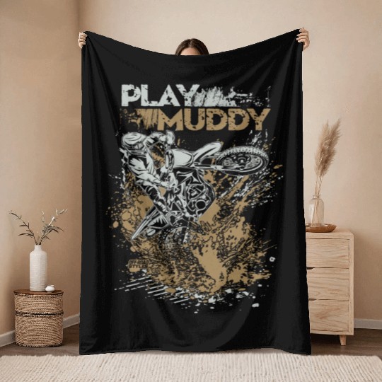 Dirt Bike Play Muddy Throw Blankets