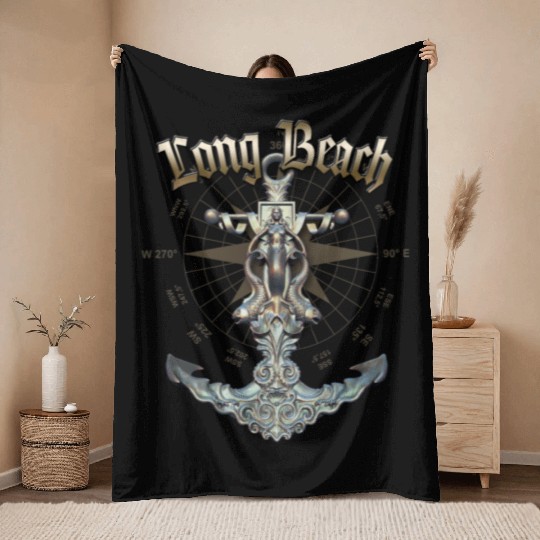 Long Beach Anchor Nautical Sailing Boat Summer Throw Blankets