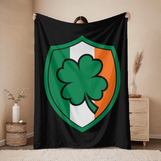 Ireland Flag - Irish - Ire -St Patricks day-Clover Throw Blankets