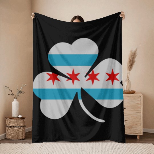 Irish Chicago Flag Shamrock Throw Blankets