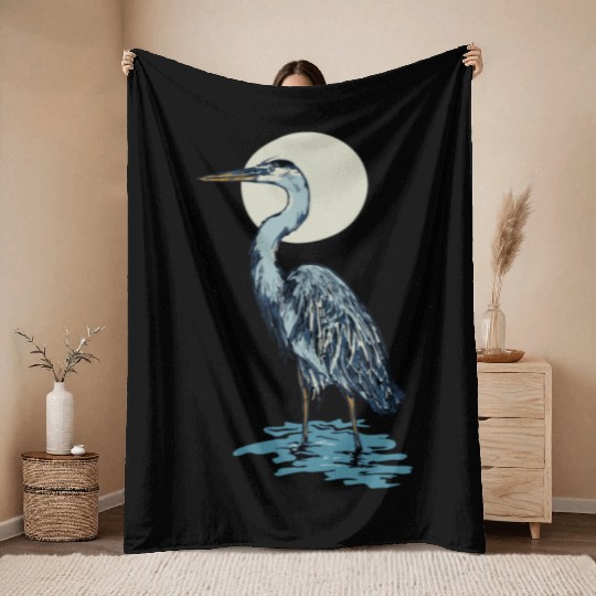 Heron Moon Throw Blankets