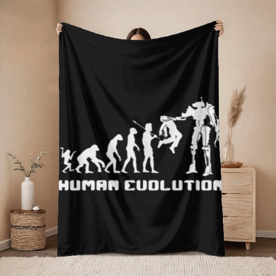 Human Evolution Robot Throw Blankets