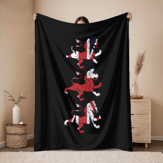 Union Jack Three Lions United Kingdom Great Flag Throw Blankets
