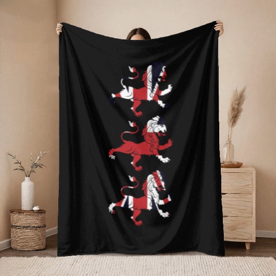 Union Jack Three Lions United Kingdom Great Flag Throw Blankets