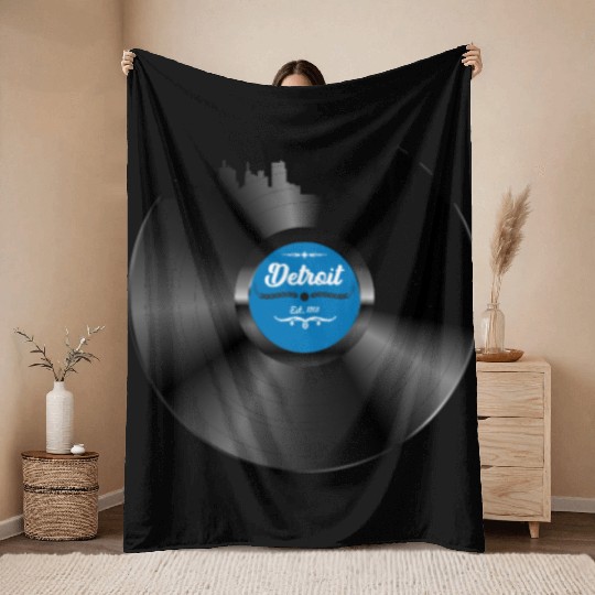 Detroit Vinyl Skyline Record Music Lover Throw Blankets