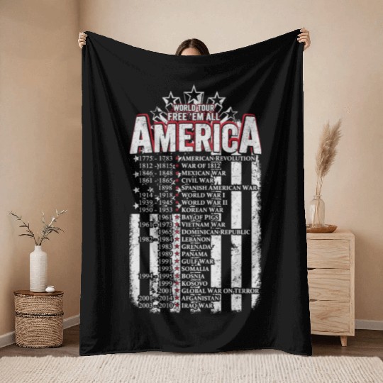 Veteran - World tour free em all America Throw Blankets