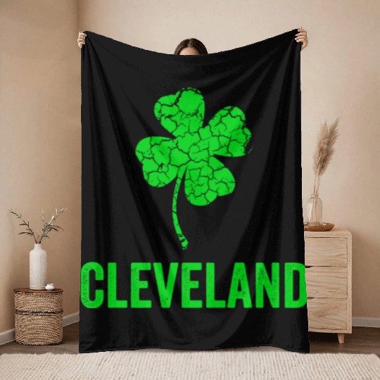 Cleveland Irish, St Patricks Day, Four Leaf Clover Throw Blankets