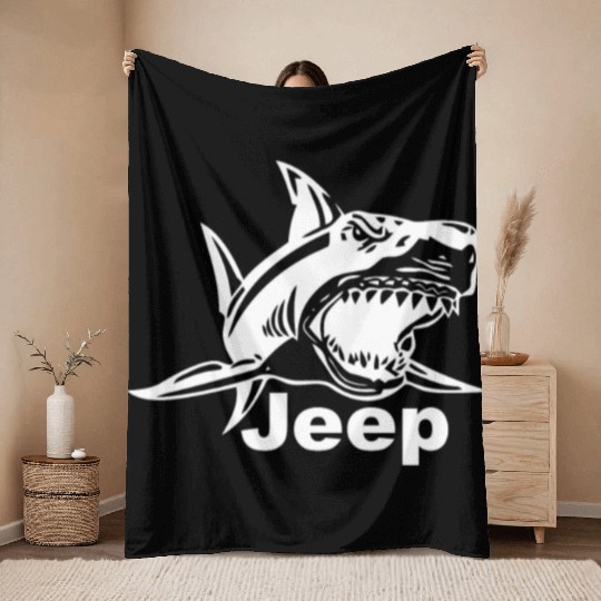 Jeep Great White Shark Throw Blankets