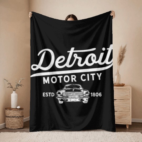 Detroit Michigan Motor City Classic Vintage Retro Throw Blankets