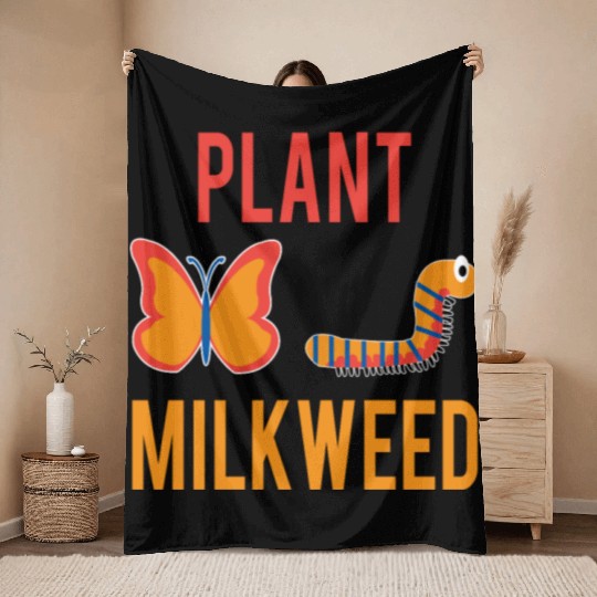 Women's Monarch Butterfly Plant Milkweed Caterpill Throw Blankets