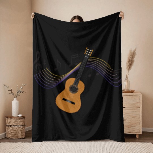 Acoustic Guitar Country Wooden Throw Blankets