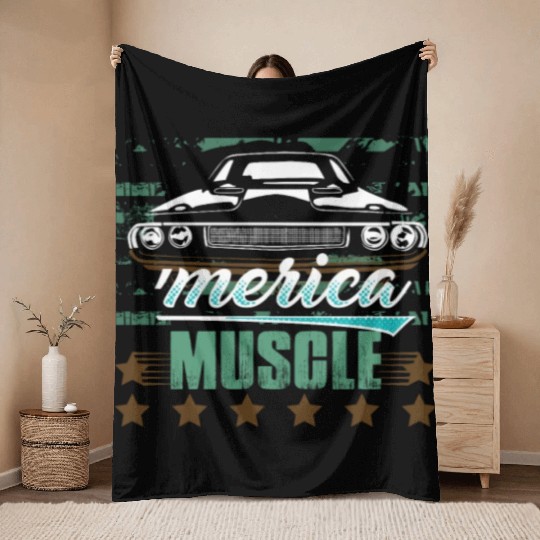'Merica Muscle Car Throw Blankets