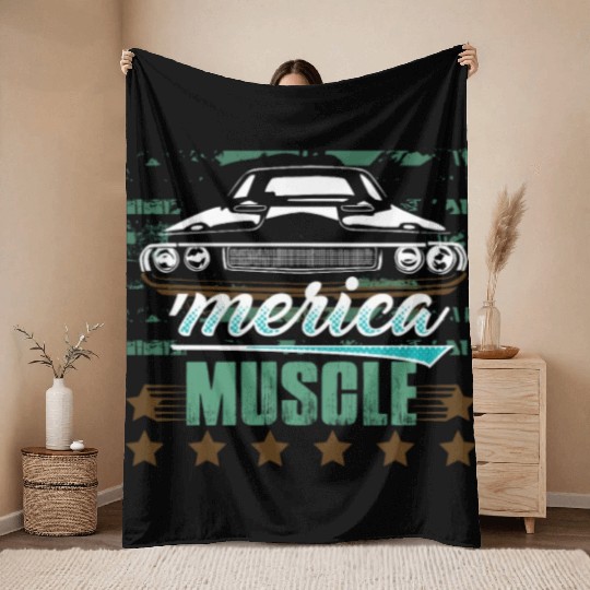 'Merica Muscle Car Throw Blankets