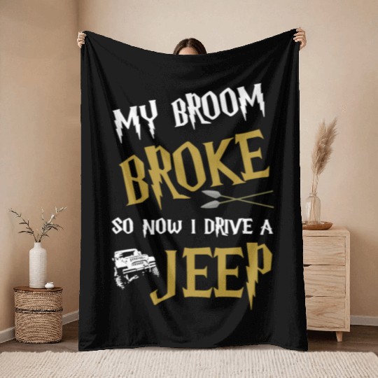 my broom broke so now I drive a jeep grandma t shi Throw Blankets