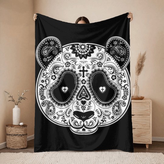 Sugar Skull PANDA Day of the Dead los muertos Mexi Throw Blankets