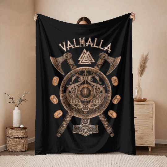 VIKINGS RISE - Valhalla Viking Shield Throw Blankets