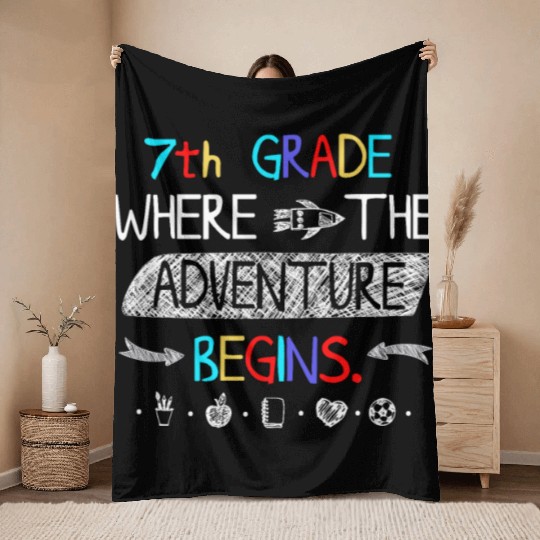 7th Grade Where the Adventure Begins Throw Blankets