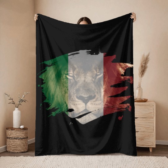 Italy Flag & African Lion Picture Throw Blankets